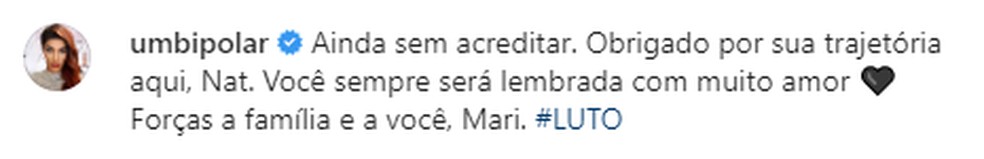 @umbipolar presta homenagem à Natália Raimundo — Foto: Reprodução/Instagram