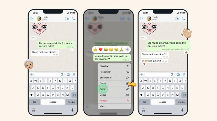 Passo a passo do processo de edição de mensagens do WhatsApp no iOS - Divulgação - Divulgação