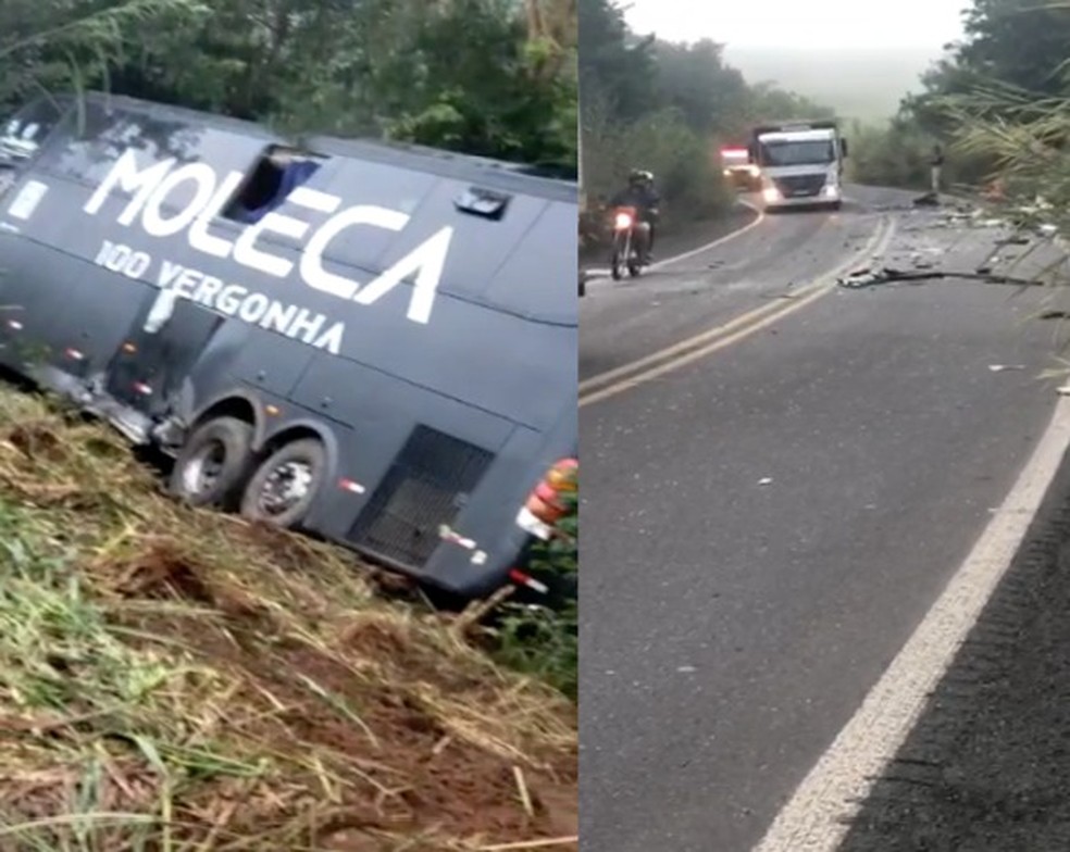 Acidente entre ambulância e ônibus da banda Moleca 100 Vergonha deixa um morto na BR-316, no Piauí — Foto: Reprodução