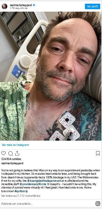 O ator, Mark Sheppard que deu vida a Crowley em Supernatural no hospital - Foto Reprodução Instagram