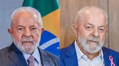 O presidente Lula em fotos de antes (à esquerda) e depois (à direita) da cirurgia; primeiras imagens do rosto do presidente após plástica foram divulgadas nesta sexta, 20