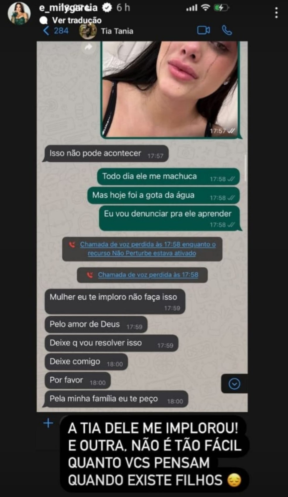 Emily Garcia acusa o marido, Babal Guimarães, de ser violento e diz que família dele acobertou caso — Foto: Reprodução/Instagram