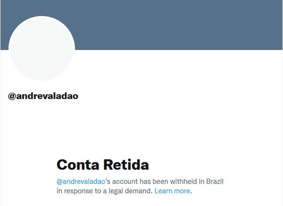 Perfil de André Valadão é retida pelo twitter — Foto: Twitter/Reprodução