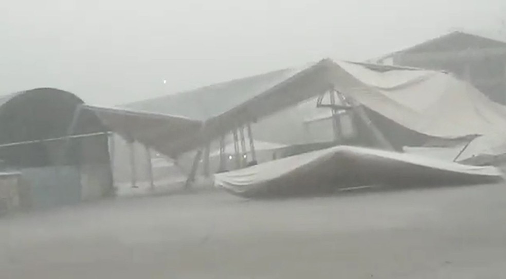 Estrutura montada para comício caiu com chuva e vento em Belém  — Foto: Reprodução 