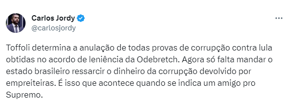 Declaração de Carlos Jordy no X