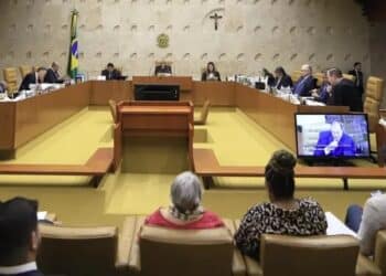 Ministros do STF durante julgamento dos réus do 8 de Janeiro — Foto: Rosinei Coutinho/STF