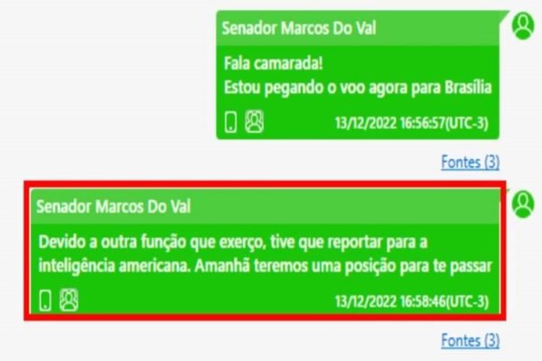 Print de conversa do senador Marcos do Val com agente estrangeiro - Metrópoles