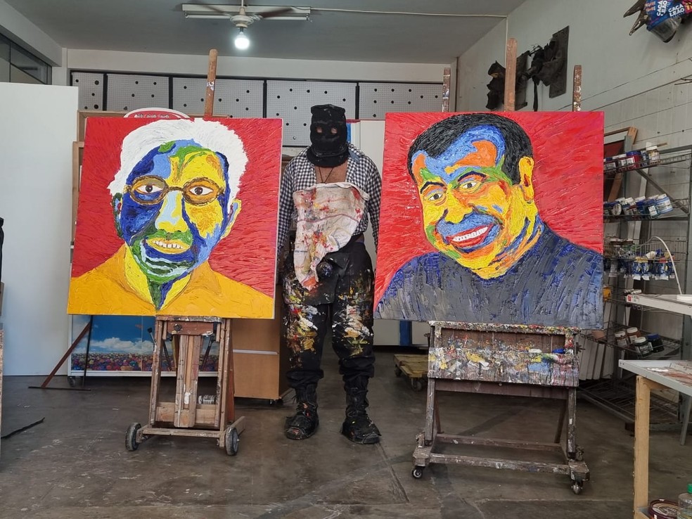 Pintura de Jayme Figura: retrato de Leonel Mattos e DRM Marcus Almeida — Foto: Leonel Matos/Acervo pessoal