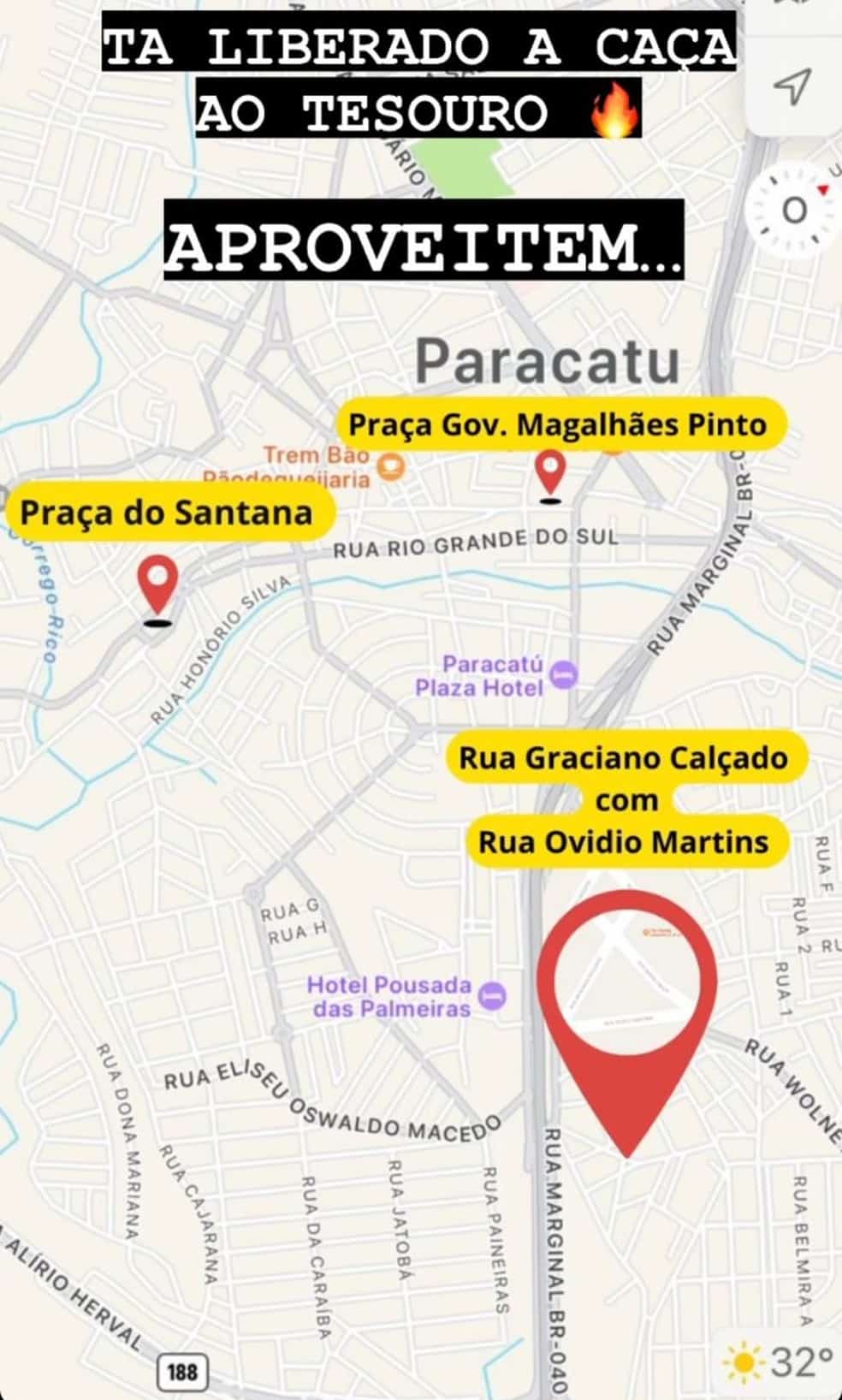 Mapa divulgado com locais onde as chaves estariam escondidas — Foto: Reprodução/Redes Sociais