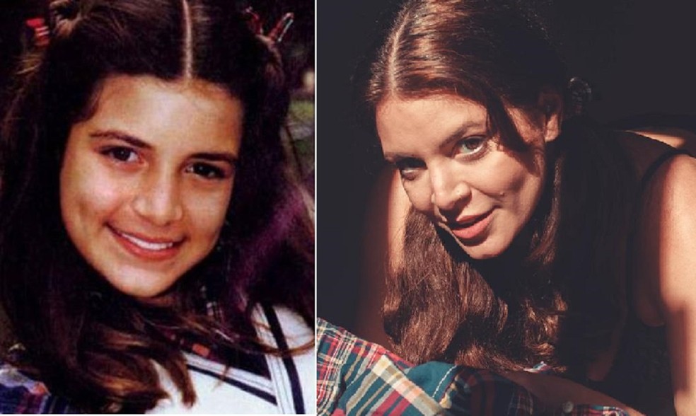 Antes e depois: Renata Del Bianco, em 1998, na novela Chiquititas, e foto de ensaio para OnlyFans — Foto: Divulgação e Anderson Jaques