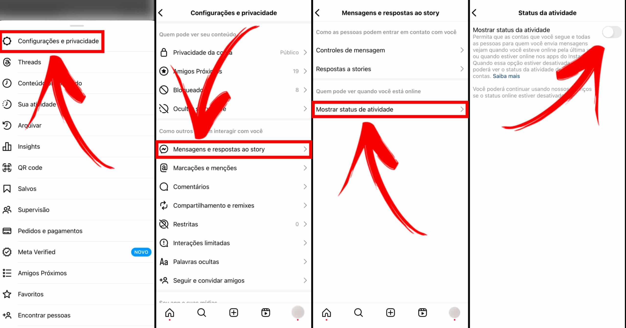 Passo a passo para ocultar status da atividade