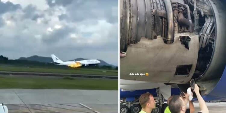 Boeing 747 tem fogo no motor durante a decolagem e faz pouso de emergência — Foto: Reprodução Redes Sociais