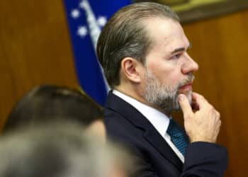 O presidente do Supremo Tribunal Federal, Dias Toffoli, durante reunião com o presidente da Câmara dos Deputados, Rodrigo Maia.