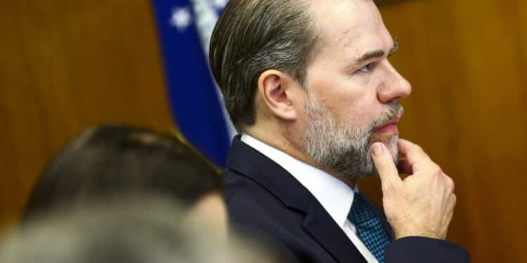 O presidente do Supremo Tribunal Federal, Dias Toffoli, durante reunião com o presidente da Câmara dos Deputados, Rodrigo Maia.