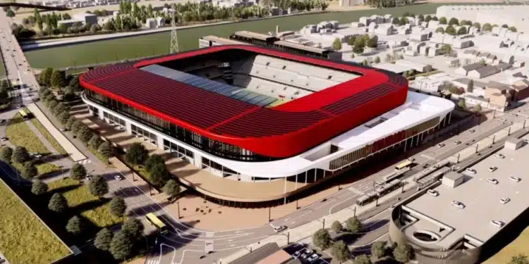 Projeção do futuro estádio do Flamengo. Foto: Reprodução/SBT News.