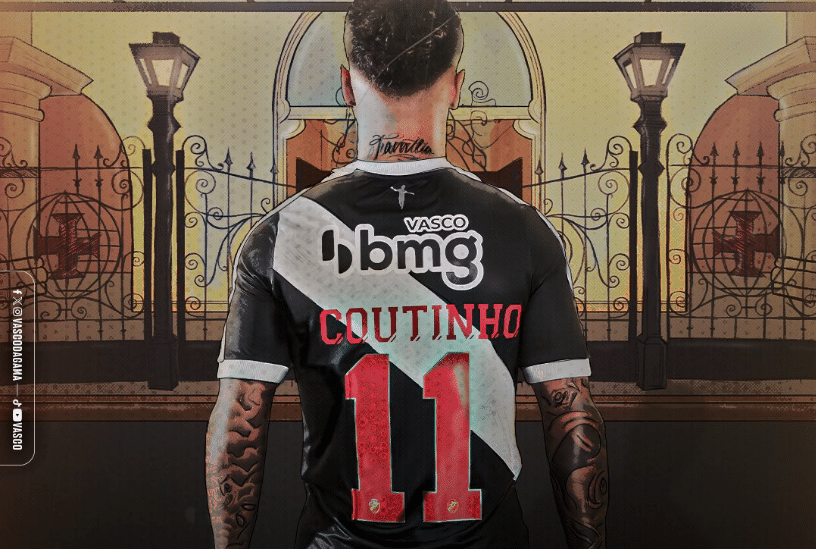 Imagem promocional oficial do Vasco para apresentação de Coutinho. - Imagem: Divulgação / VascodaGama