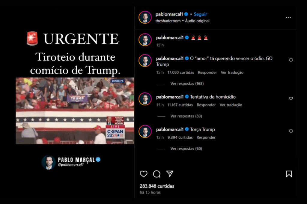 “O ‘amor’ querendo vencer o ódio”, afirma Pablo Marçal ao ironizar atentado contra Trump/Reprodução/Instagram