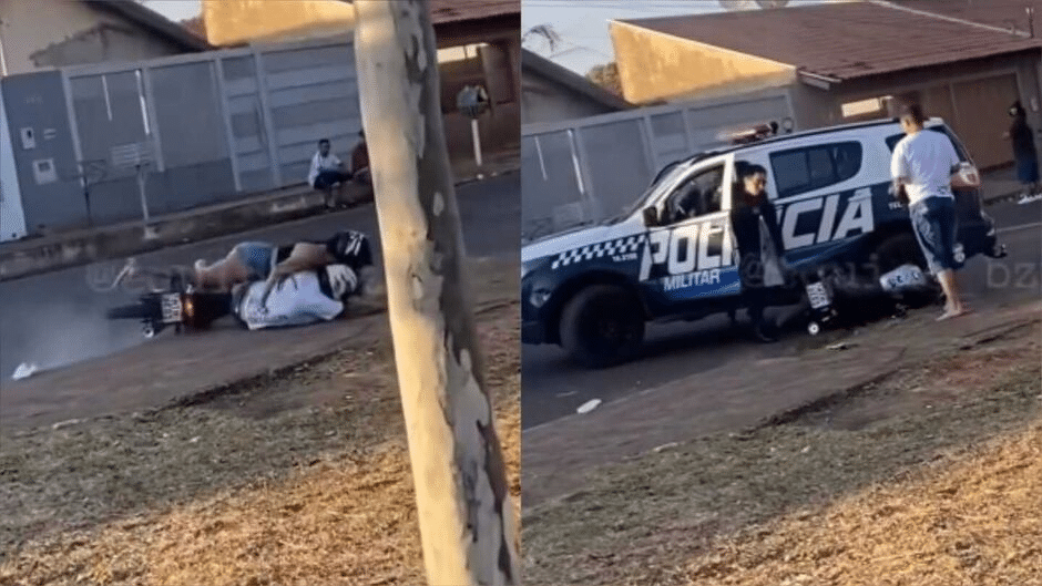 VÍDEO: homem tenta 'dar fuga' e se dá mal ao cair de moto ao lado da polícia; VEJA/'Rolezeiro' em alta velocidade cai ao lado da polícia e tenta fugir no Nova Lima / Campo Grande Mil Fita 67