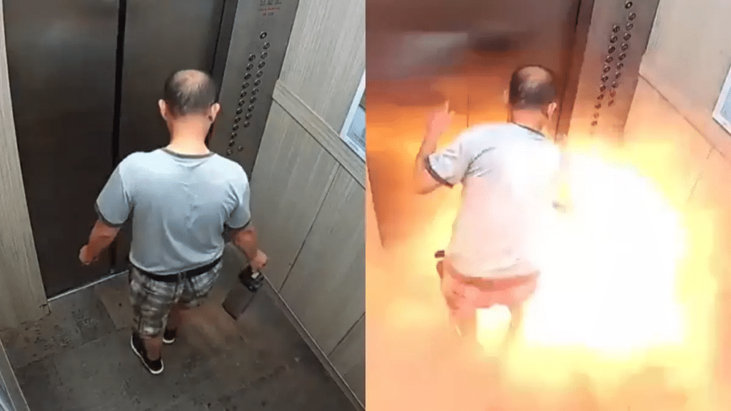 CENAS FORTES: homem morre após explosão de bateria de lítio em elevador; VEJA VÍDEO