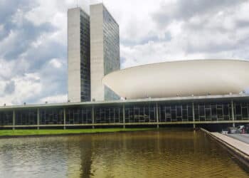 Brasilia, Brazil - November 20, 2015: View of Brazilian National Congress building, the legislative body of Brazil's federal government, in Brasilia, capital of Brazil.