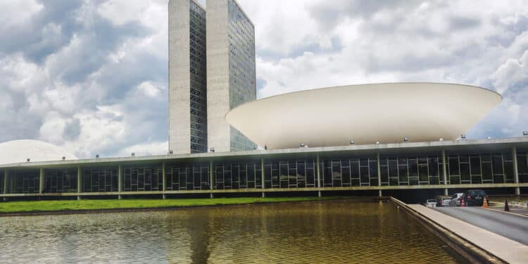 Brasilia, Brazil - November 20, 2015: View of Brazilian National Congress building, the legislative body of Brazil's federal government, in Brasilia, capital of Brazil.