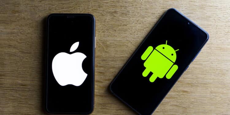 Apple and android smartphones. Iphone IOS versus Android operating system