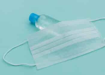 alcohol gel and mask, anti covid-19 kit