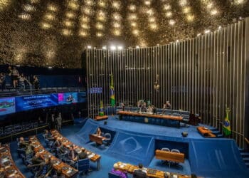 Brasilia, Brasil - Aug 27, 2018: Federal Senate Plenary Chamber at Brazilian National Congress - Brasilia, Distrito Federal, Brazil