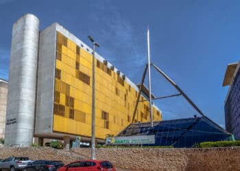 Brasilia, Brazil - Aug 27, 2018: National Telecommunications Agency headquarters - Agencia Nacional de Telecomunicacoes - Anatel - Brasilia, Distrito Federal, Brazil