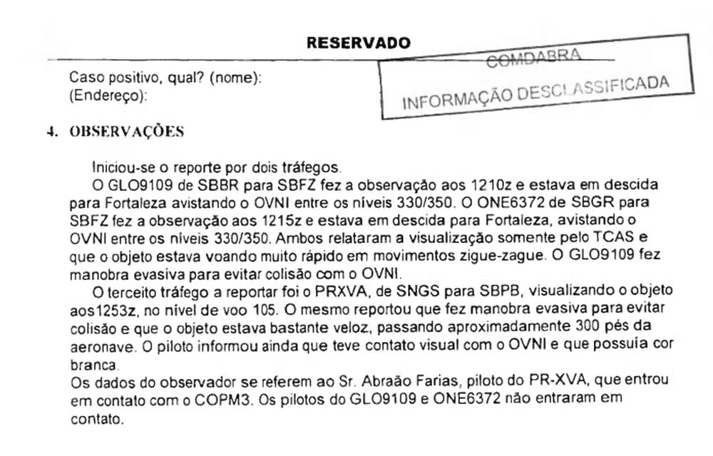 Relato assustador: documento da FAB revela que piloto da Gol avistou Óvni em velocidade 'supersônica'; veja detalhes