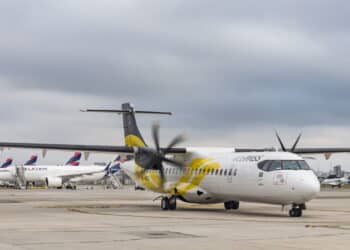 Voepass airline plane on the runway at Congonhas Airport. City of São Paulo, Brazil. 02.17.24. In the background, Latam airline planes.