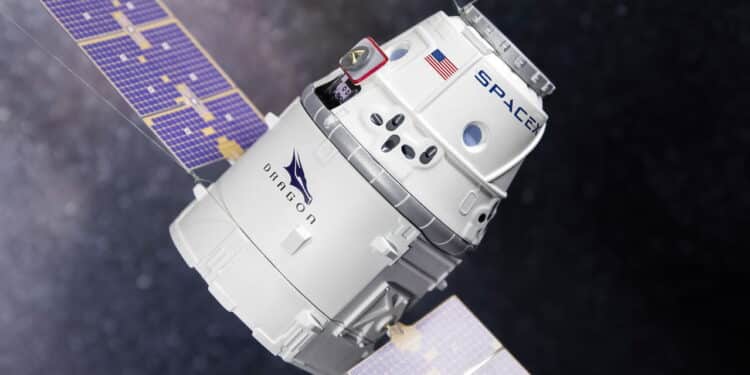 Moletai/Lithuania October 12, 2020 SpaceX Crew Dragon spacecraft docking to the International Space Station. Dragon is capable of carrying up to 7 passengers to and from Earth orbit, and beyond.