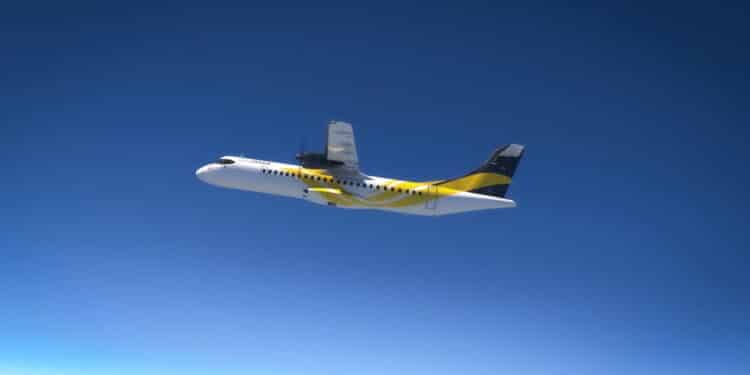 ATR-72 VOEPASS flying over blue sky, 9 ago, Vinhedo, Brazil.