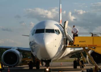 Plane and boarding the airport