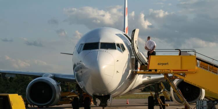 Plane and boarding the airport