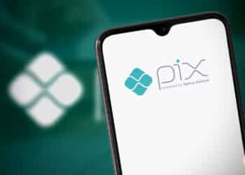 Pix app logo at smartphone screen. 6 Sep, 2021, Sao Paulo, Brazil.