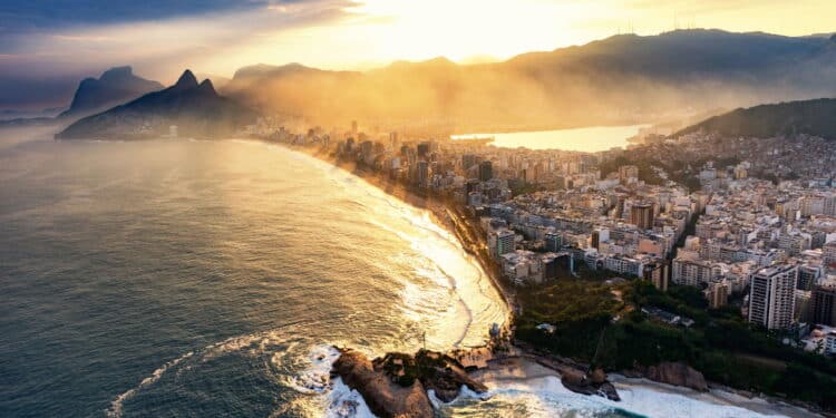 Sunset in Rio De Janeiro. Aerial view of  Ipanema.