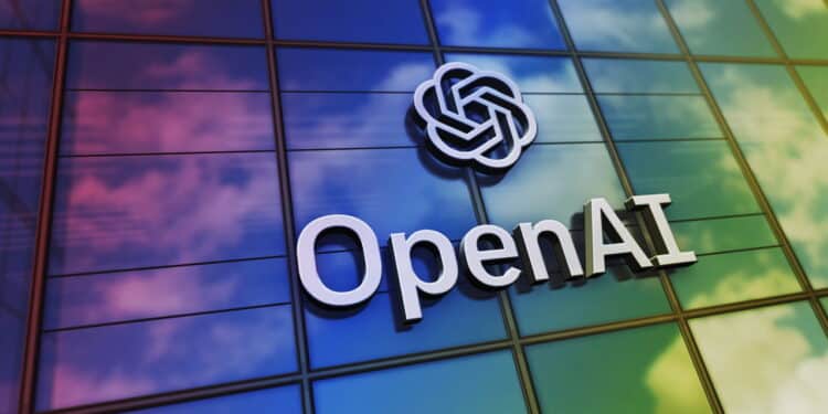 San Francisco, USA, February 15, 2023: OpenAI headquarters glass building concept. ChatGPT artificial intelligence company symbol on front facade 3d illustration.