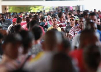 salvador, bahia / brazil - january 30, 2018: Voters are seen in line at the Electoral Regional Tribune in Salvador to do biometric re-registration for voter titles. *** Local Caption ***