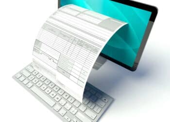 Desktop computer screen with tax form or invoice