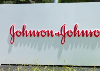 Johnson Johnson sign at multinational corporation office in Silicon Valley. Johnson Johnson is an American multinational corporation - Milpitas, CA, USA - 2020