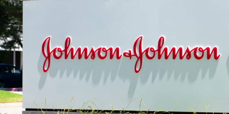 Johnson Johnson sign at multinational corporation office in Silicon Valley. Johnson Johnson is an American multinational corporation - Milpitas, CA, USA - 2020