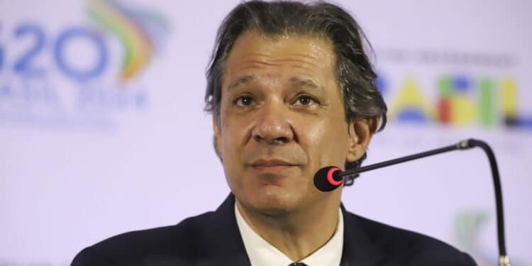 Sao Paulo (SP), 02/29/2024 - FERNANDO/HADDAD/COLETIVA/G20 – Brazilian Finance Minister Fernando Haddad holds a press conference on the last day of the meeting of Finance Ministers and Presidents of Central Banks members of the G20 , which took place at the Ibirapuera Park Biennial pavilion, in Sao Paulo, this Thursday, February 29, 2024. (Foto: Leco Viana/Thenews2/Deposit Photos)