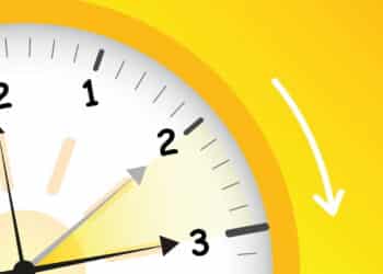 summer time yellow clock standard time after advancing for daylight saving time vector illustration EPS10