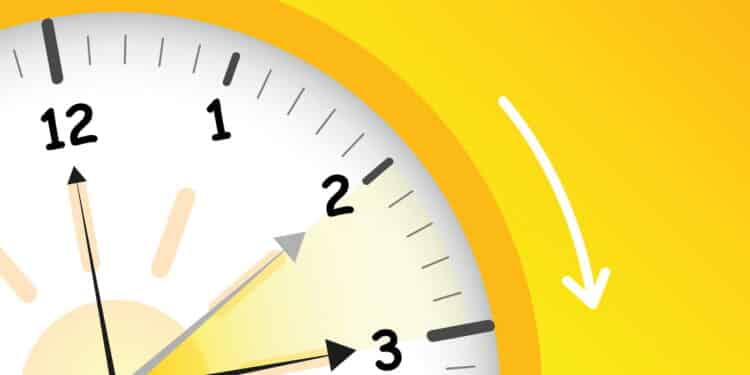 summer time yellow clock standard time after advancing for daylight saving time vector illustration EPS10