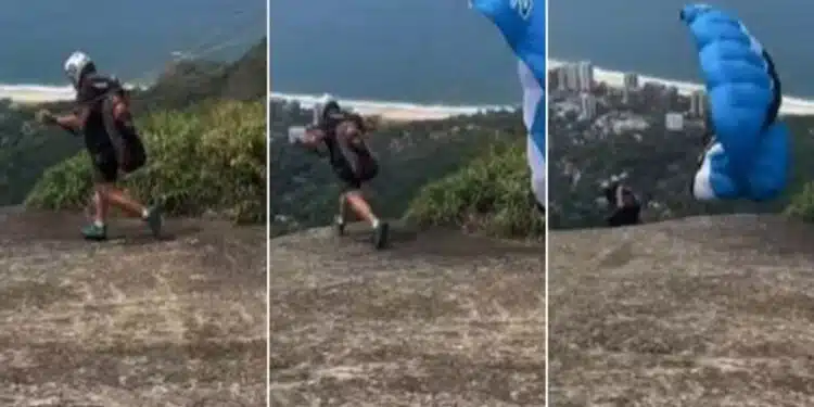 Aventureiro cai e morre ao tentar voar de speed fly na Pedra Bonita; VEJA VÍDEO