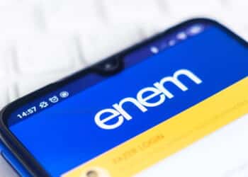 October 16, 2020, Brazil. In this photo illustration the Exame Nacional do Ensino Médio (ENEM) logo seen displayed on a smartphone