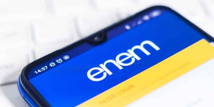 October 16, 2020, Brazil. In this photo illustration the Exame Nacional do Ensino Médio (ENEM) logo seen displayed on a smartphone