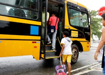 Imagem de passageiros embarcando em ônibus escolar - Créditos: depositphotos.com / joasouza