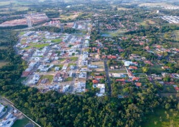 beautiful modern houses in a closed condominium in Indaiatuba, São Paulo, Brazil. Residential houses. Aerial view